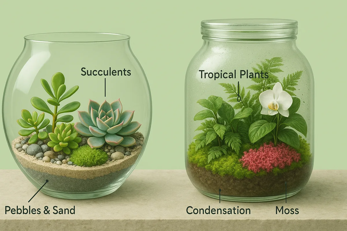 closed vs open terrarium comparison